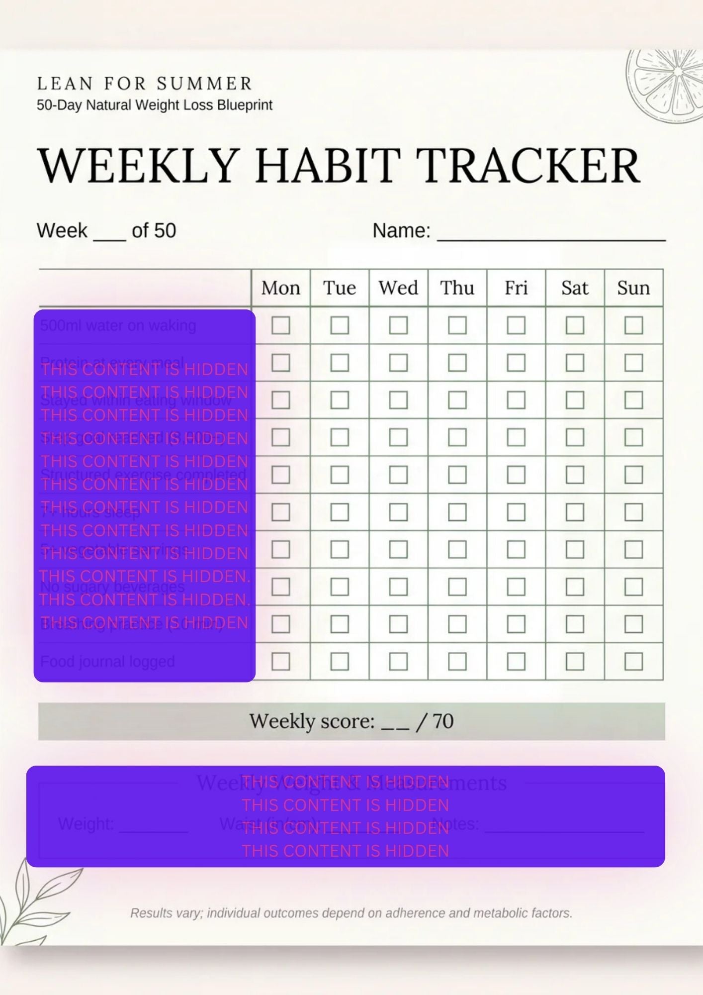 Lean For Summer - Printable Tracker Add-on